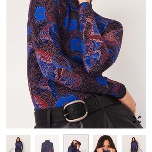 Ba&sh Floral Blue and Brown Long Sleeve Top xs